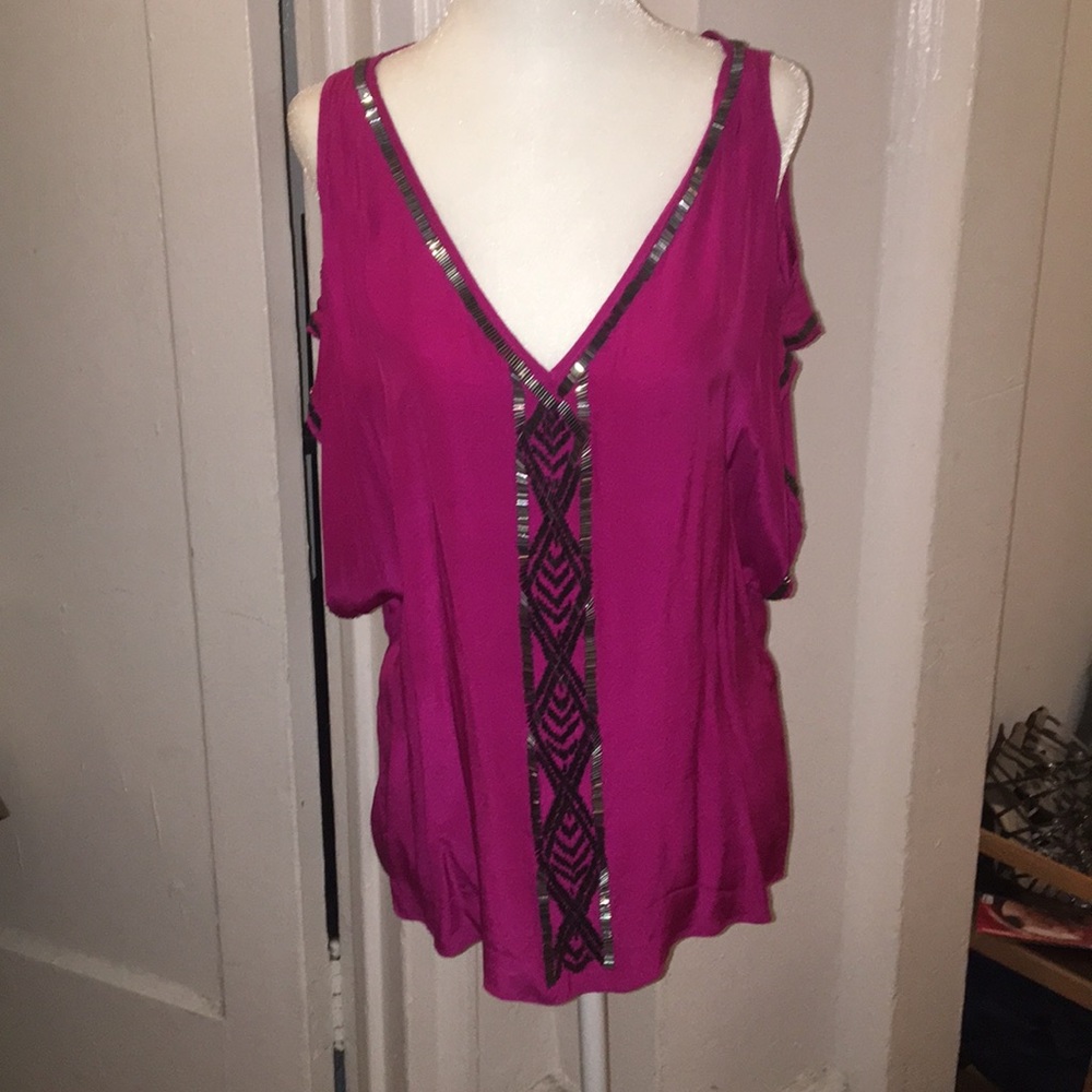 Parker silk beaded cold shoulder top